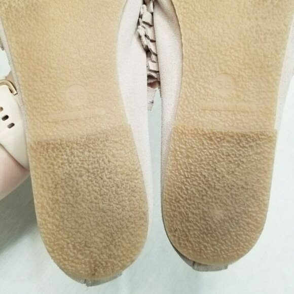 SUNDANCE Moccasins Pink Fully Fringe Suede Ballet Flats Leather Slippers Size 38 - Picture 8 of 16